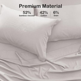 PANDATEX Light Gray King Size 4 Piece Sheet Set, Linen-Textured Rayon Derived from Bamboo Cotton Blend Sheets, Soft Breathable & Cooling Sheets for Hot Sleepers, Deep Pockets Natural Bed Sheets