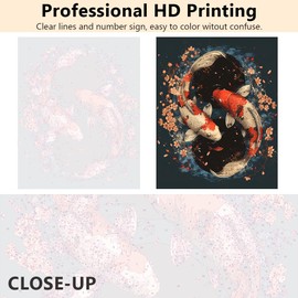 Koi Fish Paint by Numbers Kit for Adults, Two Koi Fish Swimming Paint by Numbers with Paintbrushes and Acrylic Pigment, Flowers Blossoms Paint by Numbers Kit for Adults Beginner 16x20 Inch Frameless