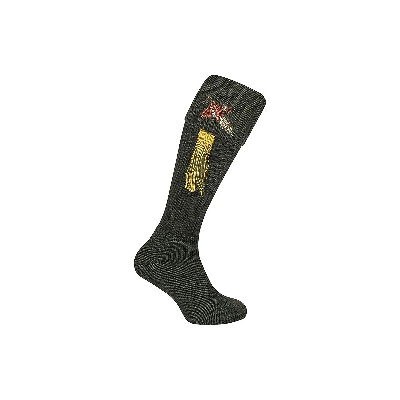 Jack Pyke Pheasant Embroidered Shooting Socks Olive Green with Garters