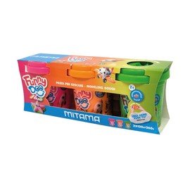 Mitama Tris 3 cans Funny Doo, modelling clay, 3 pieces, orange pink and neon green, from 2 years, play and leisure, children, multicoloured, Taglia Unica, modelling clay, multicoloured, modelling clay
