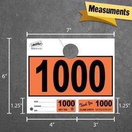 Versa-Tags 1000 Orange Car Dealer Service Hang Tags Service Dispatch Numbers, Service Department Numbered Key Tags for Mechanic Repair Shop 3 Part Key Ring - Orange (1000-1999)