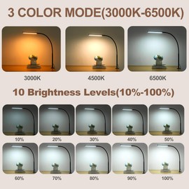 LIBORA Led Desk Lamp for Home Office, Eye-Caring Desk Light with Clamp, Clip on Light for Reading, 3 Modes 10 Brightness, Flexible Gooseneck, Memory Function, Study, Work, Draw, Black