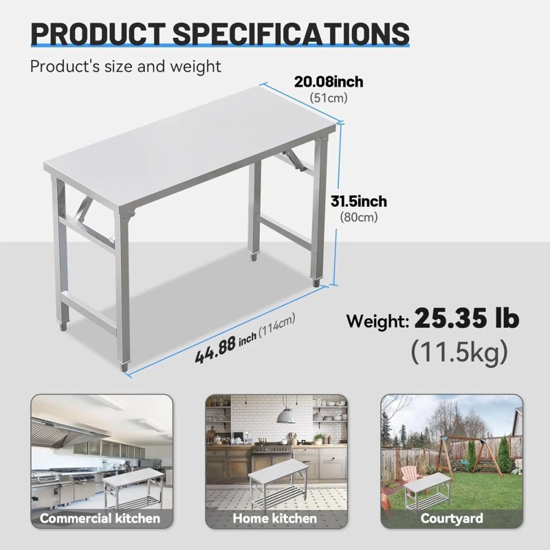 Folding Stainless Steel Table for Kitchen Outdoor Camping Maintenance Room