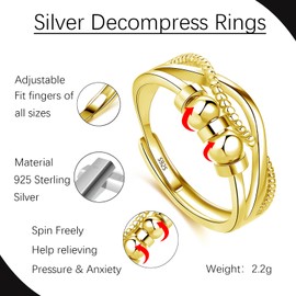 Deyanse Anxiety Ring 925 Silver Anxiety Ring for Women, Open Adjustable Anti-Stress Ring, Decompression Rings with Zircon, Infinity Spinner Fidget Ring, Stress Ring, Mood Ring Against Anxiety Stress,