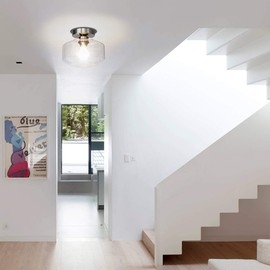 TeHenoo Semi Flush Mount Ceiling Light,Clear Glass Shade Light Fixtures Ceiling with Brushed Nickel Base for Hallway,Entryway,Porch