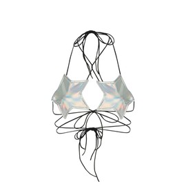 FlyCC Women Shiny Metallic Star Strappy Tube Top Halter Rave Wrap Around Bandeau Bra