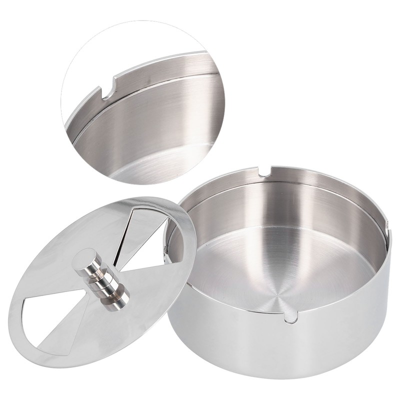 Ashtray Outdoor Thickened Stainless Steel Windproof Rotating Cover Design Finely
