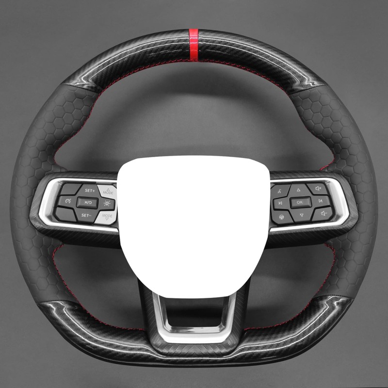 MEWANT Steering Wheel Cover for Ford Mustang 2024 Hand-Stitched Leather