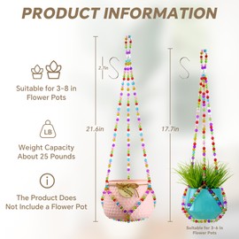 2 Pack Macrame Plant Hanger, Handmade Glass Bead Plant Hanger Colorful Decorative Bohemian Hanging Planter Holder for Indoor and Outdoor Home Garden Decor. Does Not Include Flower Pot.(17''/21'')