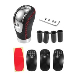 INFINAUTO Car Shift Knob, 9.4cm Universal for 5 6 Speed Manual Transmission Vehicle Gear Shifter Knob with 4 Adapter Faux Leather Black with Red Line, 1 Set