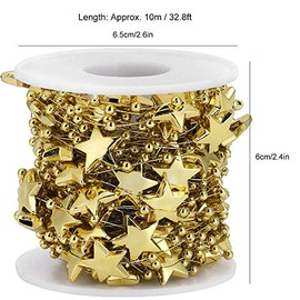 Yosoo Guirnalda de Hilo, 2 Piezas de ABS de Cinco Puntas, Cadena de Perlas de Perlas de Estrella para Boda, Ramo de Novia, decoración navideña (2.6x2.4in)(2#Gold Five-Pointed,)