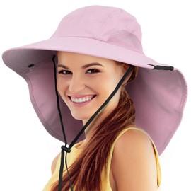 Womens Sun Hats with Neck Flap UV Protection & Chin Strap Wide Brim for Outdoor