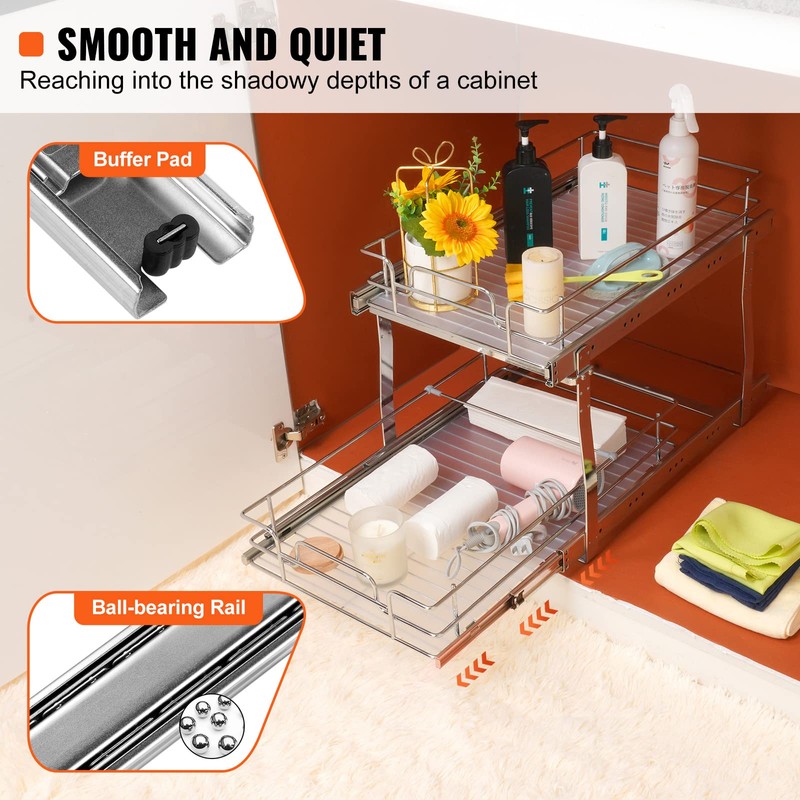 VEVOR Pull Out Cabinet Organizer, 14"Wx21"D Heavy 2 Tier Duty