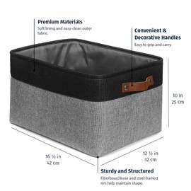 OrganiHaus Extra Large Fabric Storage Baskets for Shelves 3 Pack, 16x13in Closet Storage Bins for Shelves, Cloth Baskets for Organizing, Linen Closet Organizers, Fabric Storage Bin, Gray/Black