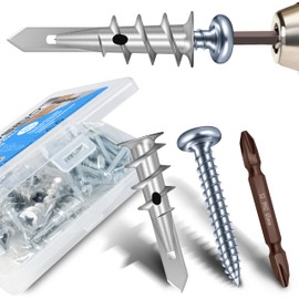 Marysino Zinc Self-Drilling Drywall Anchors with Screws Kit, 25Pcs Heavy Duty Zinc-Plated Steel Wall Anchors and 25Pcs #8 x 1-1/4" Screws - Total 50 Pieces