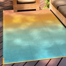 Anidaroel Ombre Outdoor Rug 5x8ft Waterproof for Patio Decor, Reversible Plastic Straw Outside Rug, Stain & UV Resistant RV Camping Mat for Porch, Balcony, Pool Deck, Backyard(Orange&Blue, 5'x8')