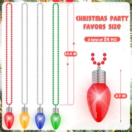24PCS Christmas Necklace Light Up, 3 Light Modes Christmas Accessories, Colorful Bulbs Christmas Lights Necklace, Bead Chain Christmas Kids Party Favors Adults Christmas Light Bulb Necklace Bulk