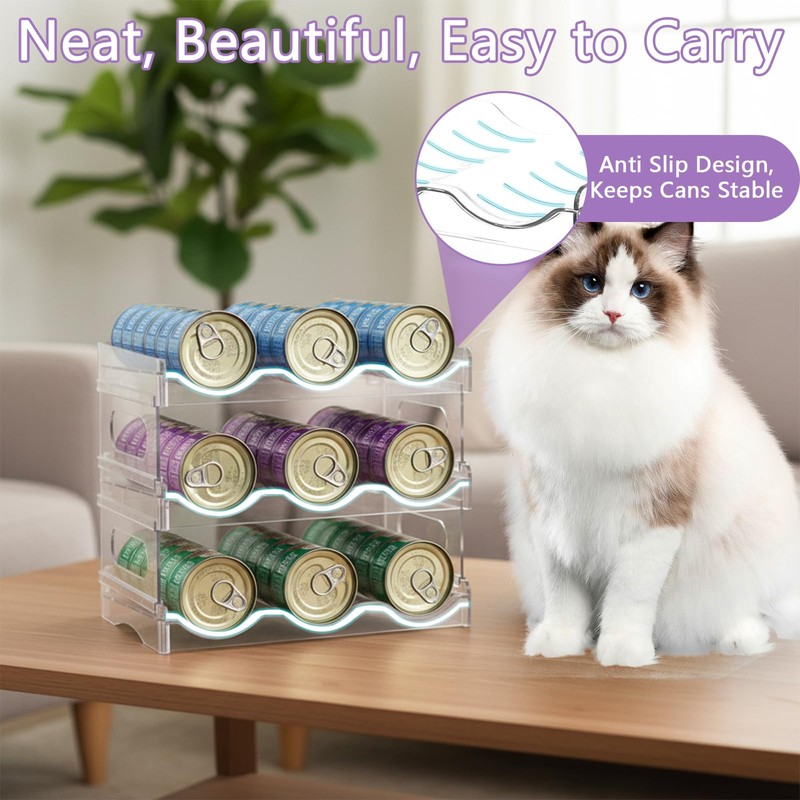 Mowhut Cat Food Can Organizer, Can Organizer for Pantry, 3-Tier