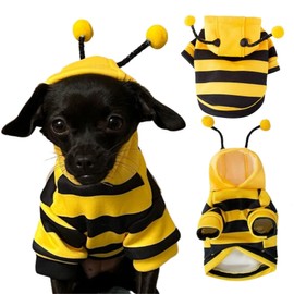 Dog Bee Costume Outfit Bumblebee Hoodie Cat Clothes Funny Pet Hooded Coat for Small Medium Dogs Puppy Chihuahua Yorkie Halloween Party Cosplay, Black and Yellow (X-Large)