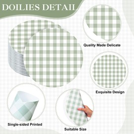 Funnymoom 120 Pcs Green and White Gingham Disposable Paper Placemats Round Table Place Mat Summer Checkered Decorative Paper for Baby Shower Wedding Birthday Party Dinner Table Decor
