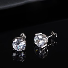 Dochais Zircon Stud Earrings 925 Sterling Silver for Women Men Earrings Small Round Crystal Sparkling Stud Earrings Hypoallergenic Jewellery 3 mm/4 mm/5 mm/8 mm, Silver