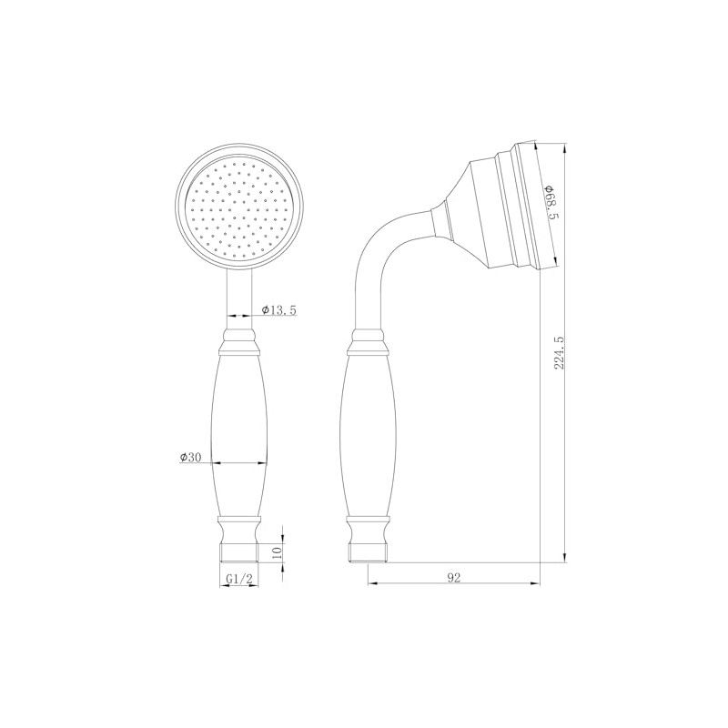 Keenware Traditional Classic Victorian Shower Handset: Brushed Brass