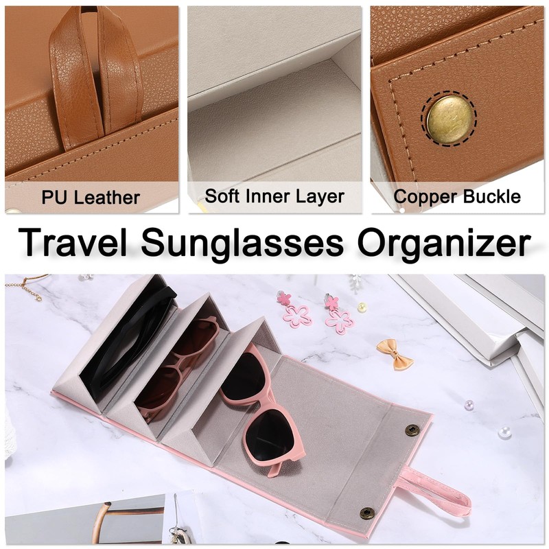 PATIKIL Travel Sunglasses Organizer, 3 Slot Large Foldable Sunglasses Holder,