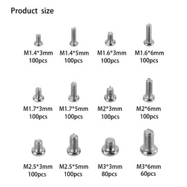 woshilaoDS 1140 Pcs Tiny Screws for Electronics, M1.4 M1.6 M1.7 M2 M2.5 M3 Round Head Mini Screws, Replacement Computer Screws, Small Machine Screws Assortment Kit (1140)