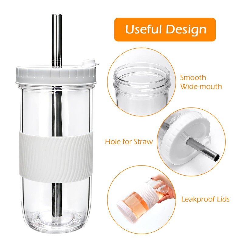Mapoxy 6 Pack 24oz Mason Jar Cups with Lids and