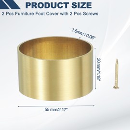 sourcing map 2 Pcs Brass Furniture Foot Cover, 2.09 x 2.17 x 1.18 Inch Round Furniture Pads Leg Cover Gold Table Foot Cap Floor Protector for Chair, Table, Sofa, Bed