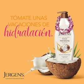 Jergens, Crema Corporal Coco Hidratante, 400 mL, Infundido con aceite y agua de coco para una humectacin duradera, hidrata la piel seca al instante,  