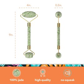 Jade Face Roller with Eye roller for puffy eyes and Gua Sha Facial Tool plus Vitamin C Serum with Hyaluronic Acid for Acne Treatment and Dark Spots