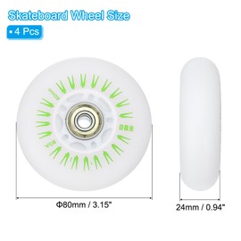 PATIKIL Colorful Light Up Inline Skate Wheels 80mm, 4Pcs LED Flashing Inline Roller Wheels 90A PU with Bearings for Indoor/Outdoor Scooter Replacement, Green