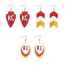 3 pair Leather Earrings for Football Fans K&C Earrings Kansas City Inspired jewelry Earrings