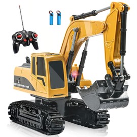 Remote Control Excavator Toy,DRSM RC Excavators - Metal Shovel Digger Vehicles with Lights Sounds and 360° Rotation Digging Sand, Christmas & Birthday Aged 3 4 5 6 7 8 9 10+ Year Old
