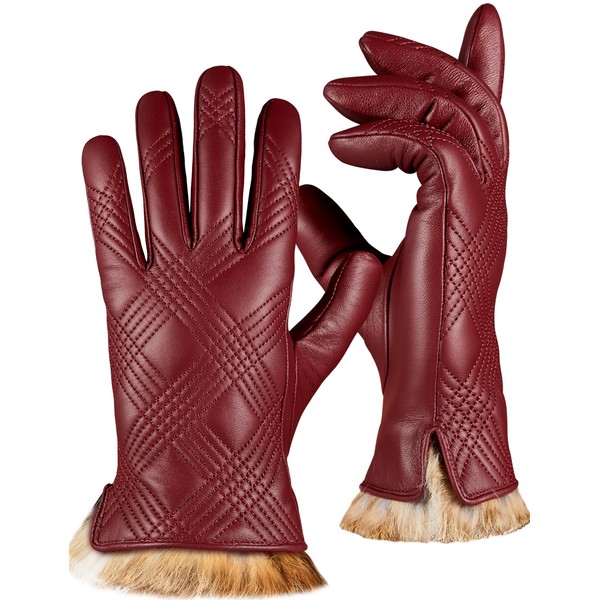 OCXMME Winter Gorgeous Leather Gloves for Women Warm Cashmere Lined