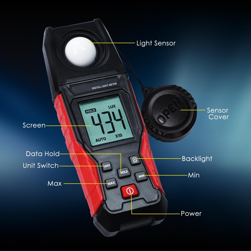 Light Meter Digital Illuminance Lux Meter 0.1 to 200,000 LUX