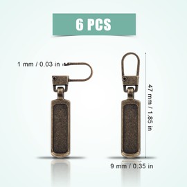 6pcs Zipper Pull Replacement, Zipper Part Replacement Detachable Metal Zipper Pull Tabs Zipper Tags Cord Pulls for Most Items-Purse Backpack Jacket Boots Jeans Coat Suitcase Luggage Dresses (Bronze)