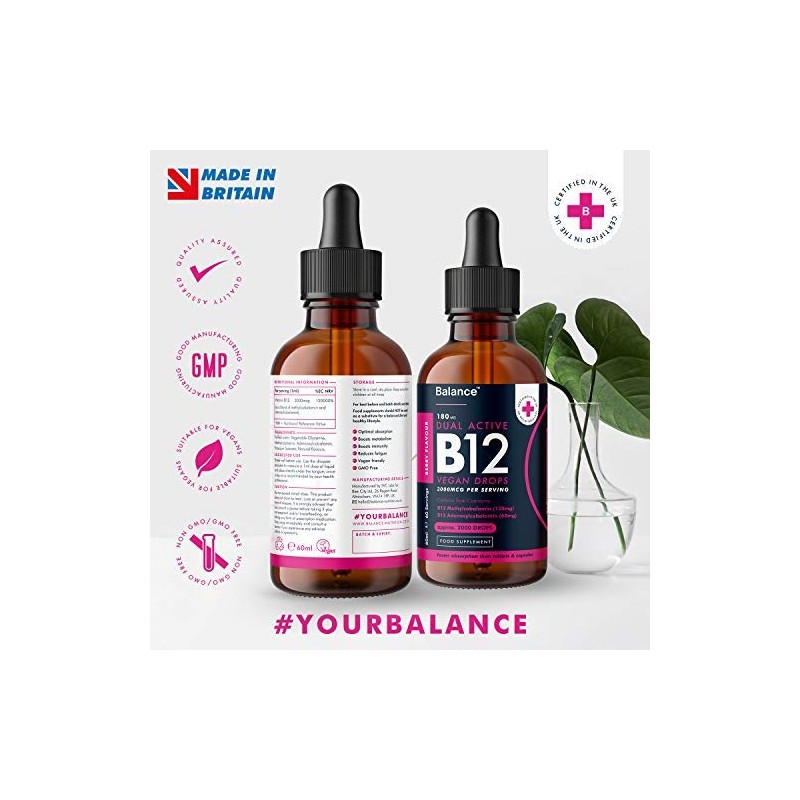 Balance Vitamin B12 Liquid Drops - High Strength 3000mcg -