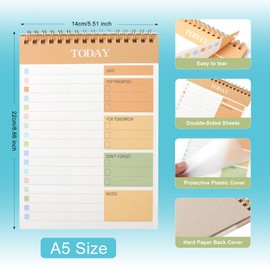 TECDW A5 Spiral To Do List Notepad (8.66"x5.51"),Undated Daily Planner,Transparent Cover with 120GSM Thick Paper, Task Notebook for Home,Office,School Supplies(Green)