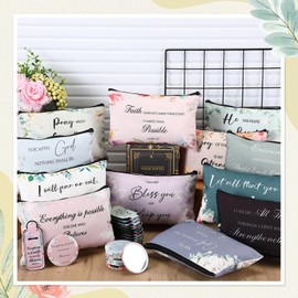 Marsui 36 Pcs Christian Gifts for Women Mother's Day Church, 12 Set Christian Makeup Bags Bible Verse Compact Makeup Mirrors Lipstick Lip Balm Holder Bulk Bible Study Supplies Religious Baptism Gifts