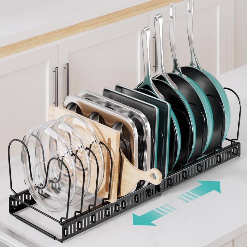 Expandable Pots and Pans Organizer under Cabinet with 14 Dividers