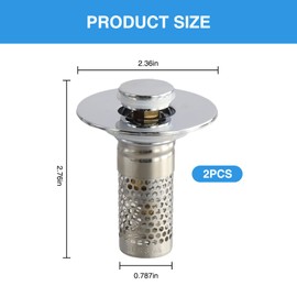 QIYUDA 2Pcs 2 in 1 Bathroom Sink Stopper Hair Catcher with Basket, Pop up Bath Stainless Steel Floor Drain Filter for 0.9~2.3 Inch Drain Holes, Universal Plug Strainer Anti-Clogging