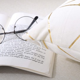 YONGLIU Pack of 2 Velvet Lumbar Throw Pillow Covers Velvet Decorative Soft Gold Foil Geometric Pattern Cute Cushion Case for Modern Homes Sofa Couch Bedroom Living Room Car (White and Gold, 12âX20â)