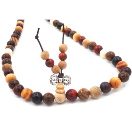 Thajaling 108 Natural Wood Beads Bracelet/Necklace Chain Rosary Multicolor Beads Tibetan Buddhist Buddha Mala Chinese Knot Elastic Bracelet for Man Woman
