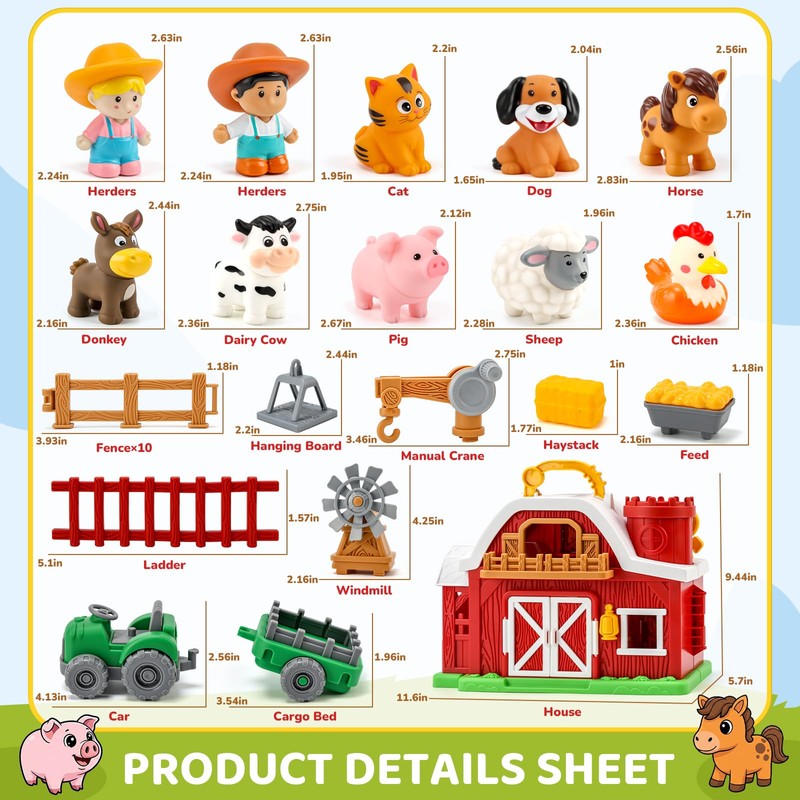 30-Piece Upgraded Farm Animal Big Barn Playset Gifts for Toddlers