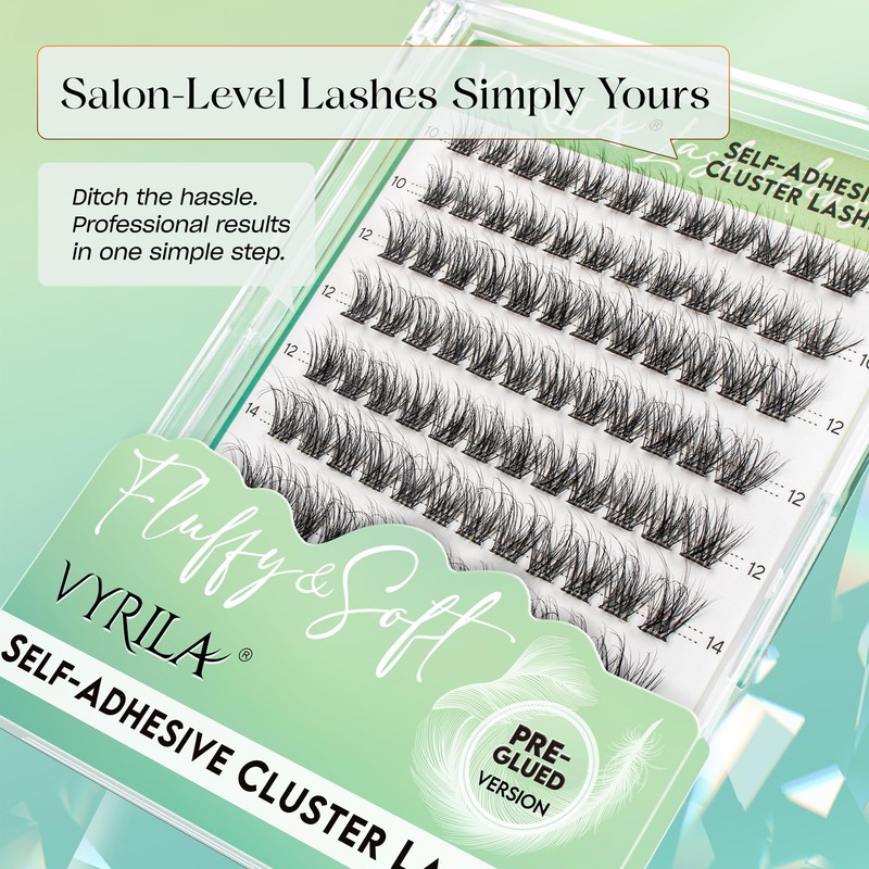 VYRILA Self-Adhesive Lash Cluster, Pre-Glued Clusters, Pop-On Faux Eyelashes, 3D