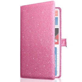 Car Registration and Insurance Holder Vehicle Glove Box Organizer Leather Car Document Holder for Driver's License, ID, Key Information Cards with Magnetic Closure, Glitter Pink