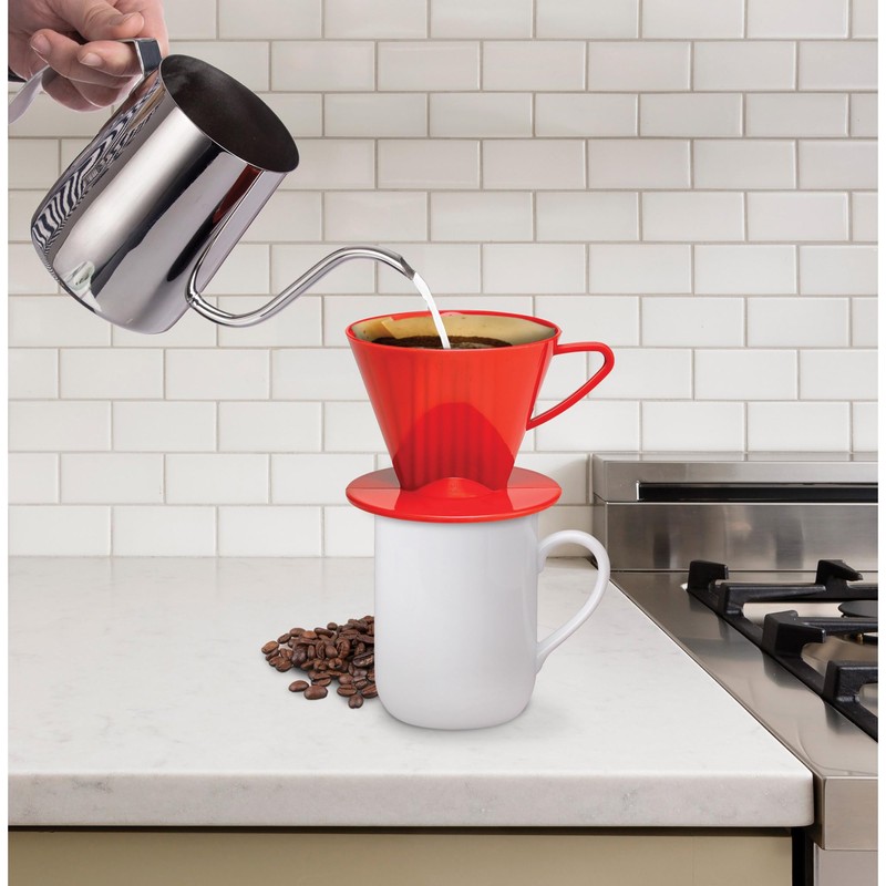 Fino Pour-Over Coffee Brewing Filter Cone, Number 2-Size, Red, Brews