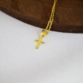 TERRA ARGENTI 925 Sterling Silver Tiny Cross Necklace for Women | Dainty 1 cm Cross Pendant with Rhinestones or Plain | Adjustable 17” Cable Chain with 3” Extender | Hypoallergenic Minimalist Design,